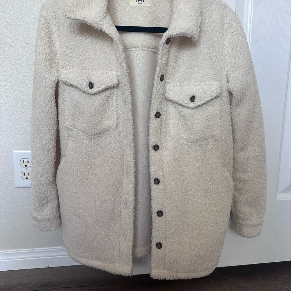 Marine Layer Cream Sherpa Shacket Jacket